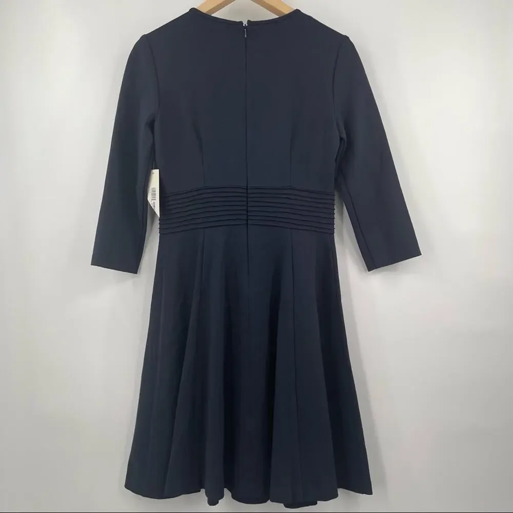 ELIZA J Dress Navy Cocktail Formal Business Wedding Pleated Long Sleeve NWT SZ 6 - Picture 3 of 13